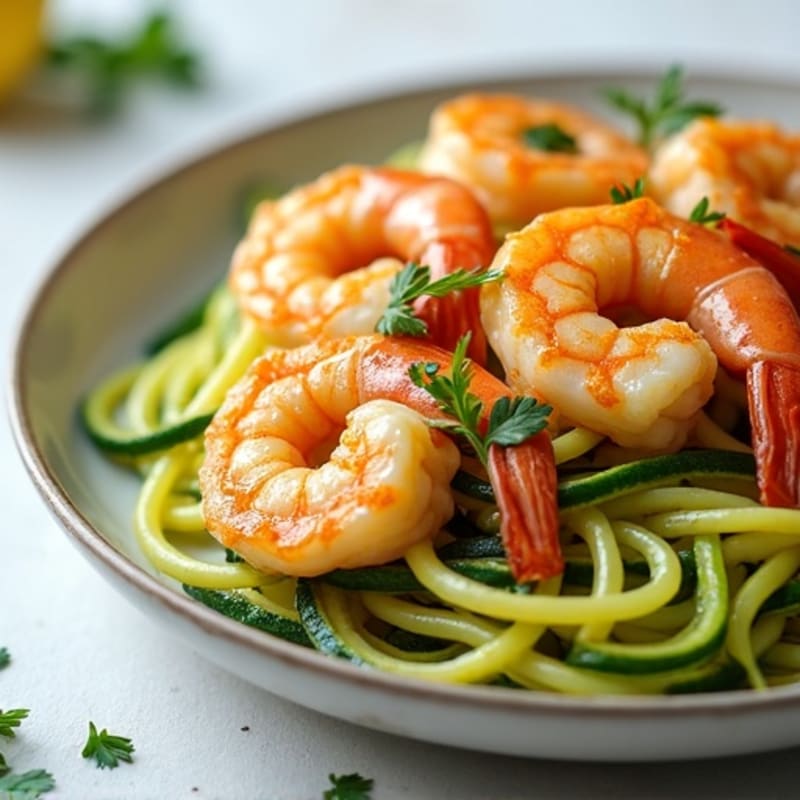 Pan-Seared Shrimp with Silky Lemon Garlic Butter Sauce and Zucchini Noodles