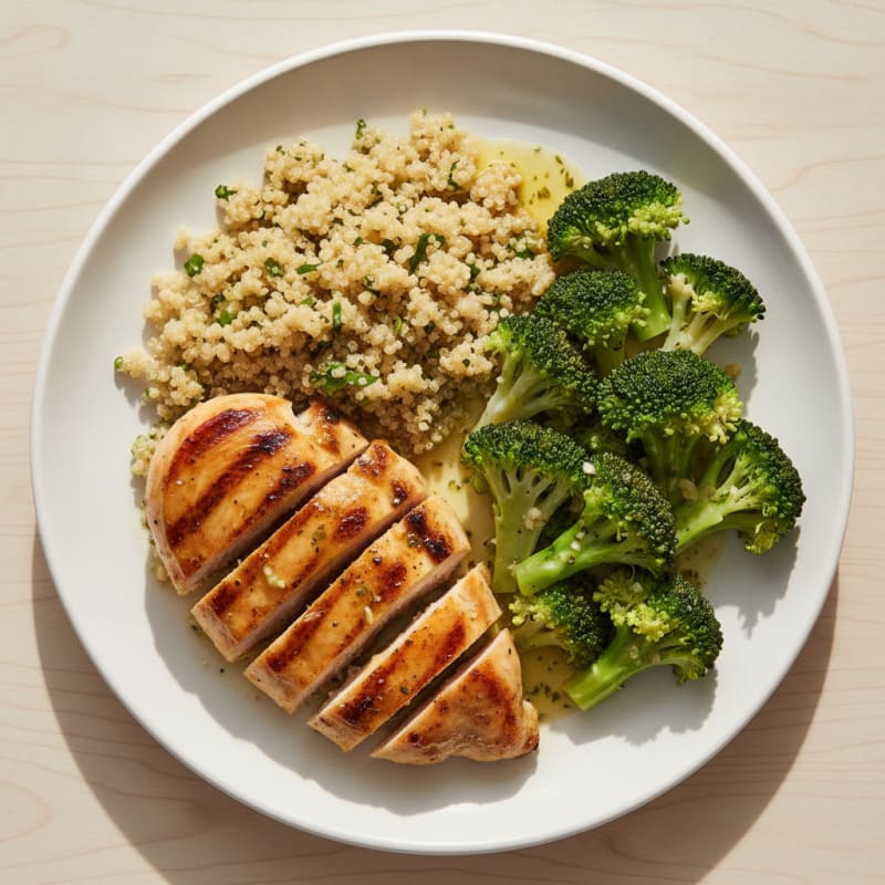 Grilled Chicken Breast with Quinoa and Steamed Broccoli