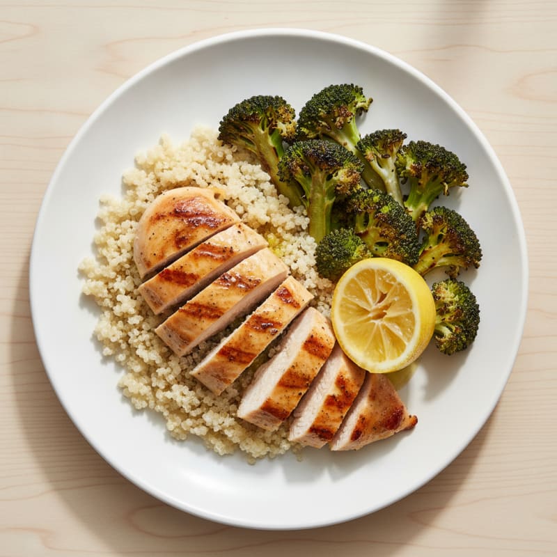 Grilled Chicken Breast with Quinoa and Roasted Broccoli