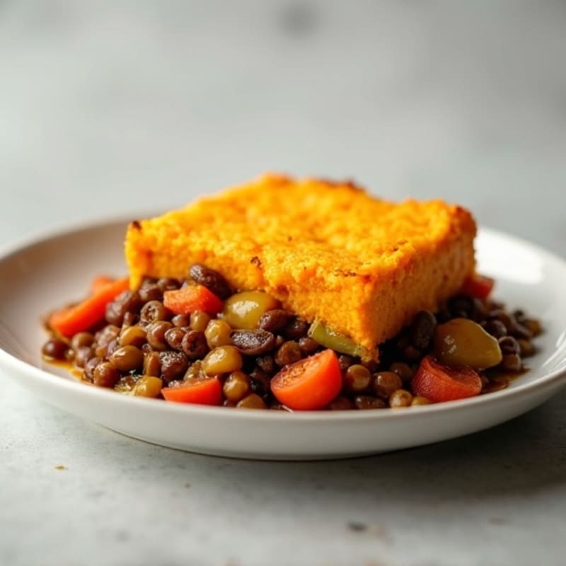Hearty Lentil and Roasted Vegetable Shepherd's Pie with Creamy Sweet Potato Topping