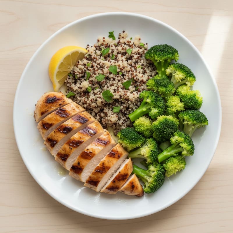 Grilled Chicken Breast with Quinoa and Steamed Broccoli