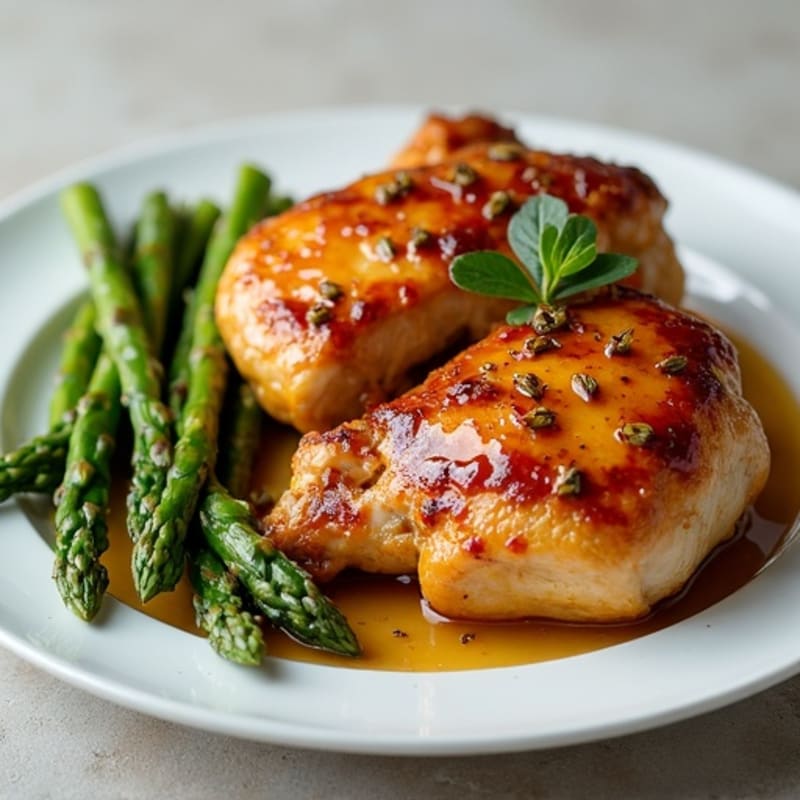 Sweet and Sticky Honey-Garlic Chicken Thighs with Roasted Asparagus