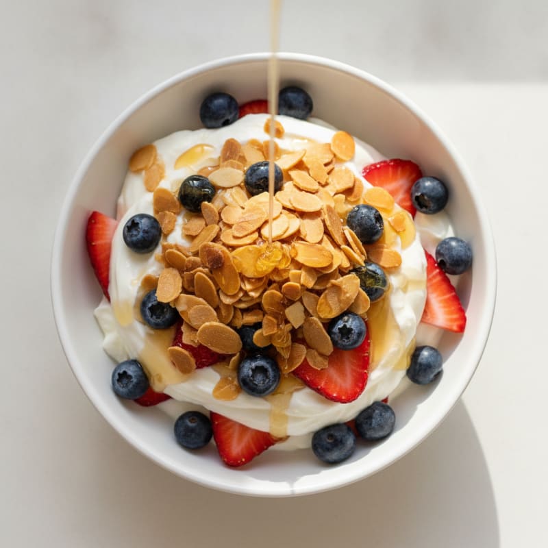 Creamy Greek Yogurt Parfait with Fresh Berries and Honey Almond Crunch