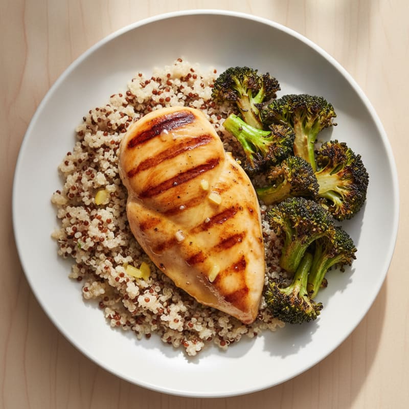 Grilled Chicken Breast with Quinoa and Roasted Broccoli