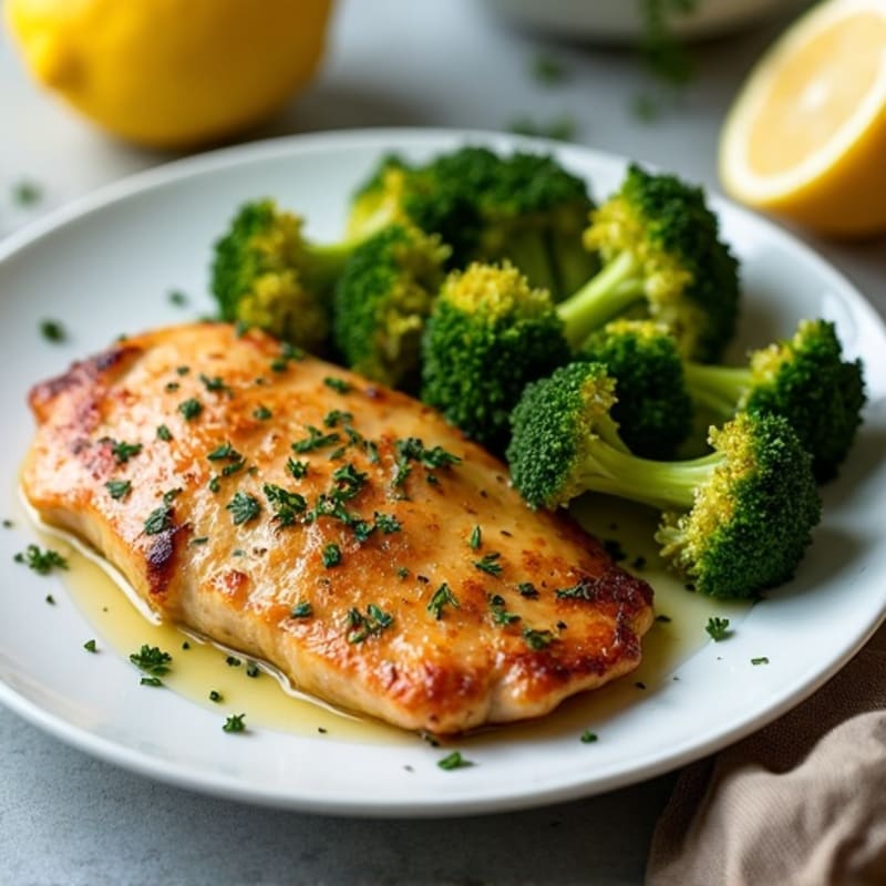 Pan-Seared Lemon-Herb Chicken with Crispy Roasted Broccoli