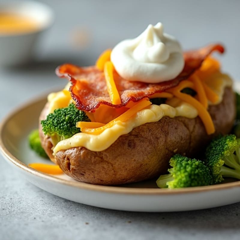 Loaded Crispy Baked Potatoes with Lean Bacon, Steamed Broccoli, and Sharp Cheddar