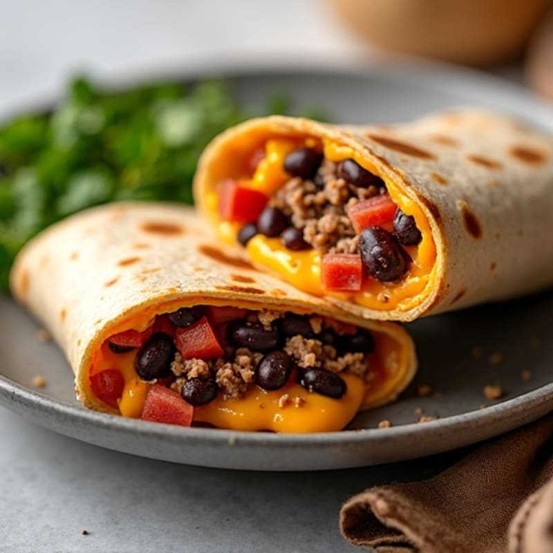 Beef and Black Bean Cheesy Baked Wraps