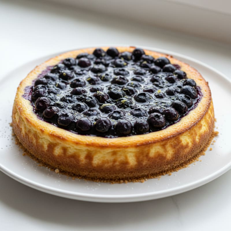 Baked Protein Cheesecake with Blueberry Compote