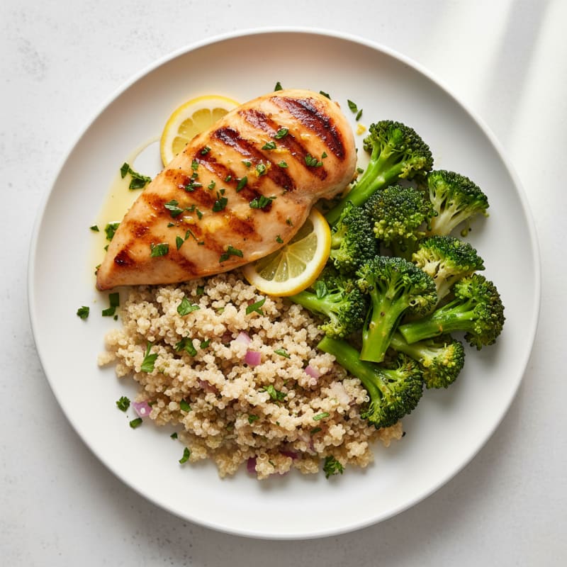 Grilled Chicken Breast with Quinoa and Steamed Broccoli