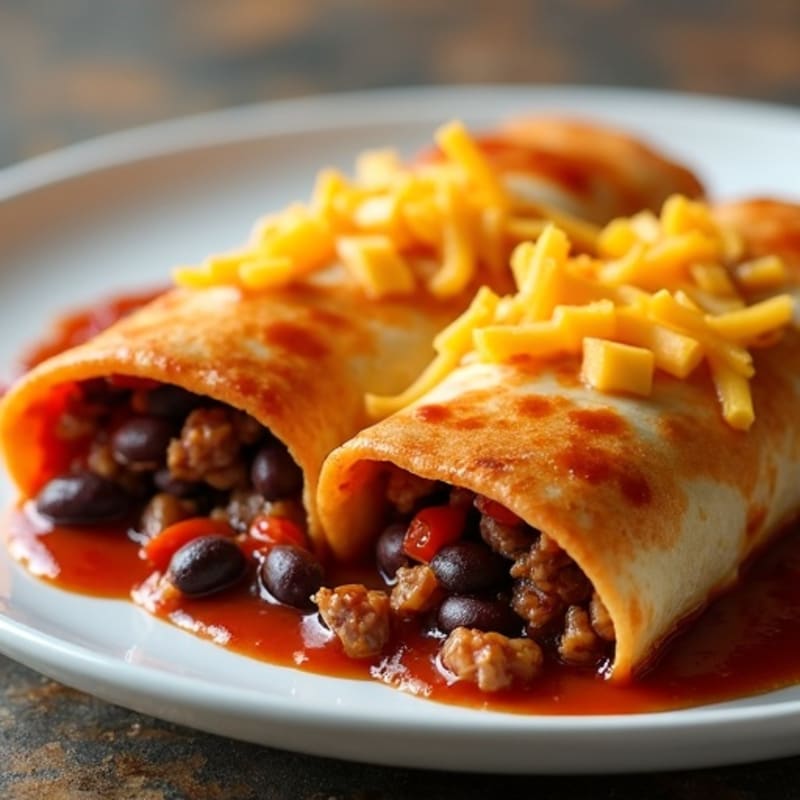 Black Bean and Ground Beef Enchiladas with Melted Cheese