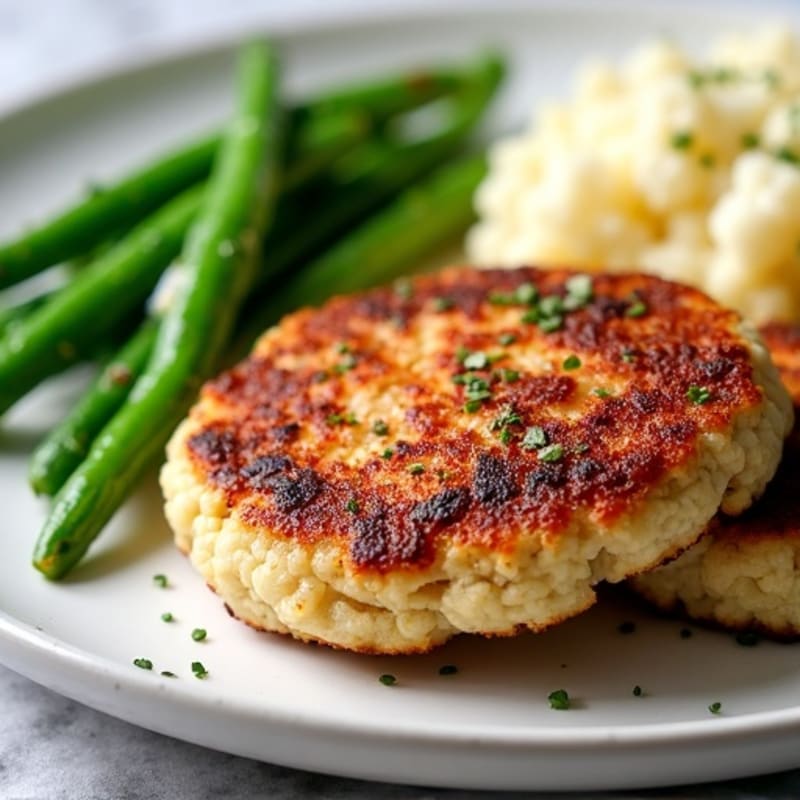Seared Turkey Patties with Steamed Green Beans and Cauliflower Rice