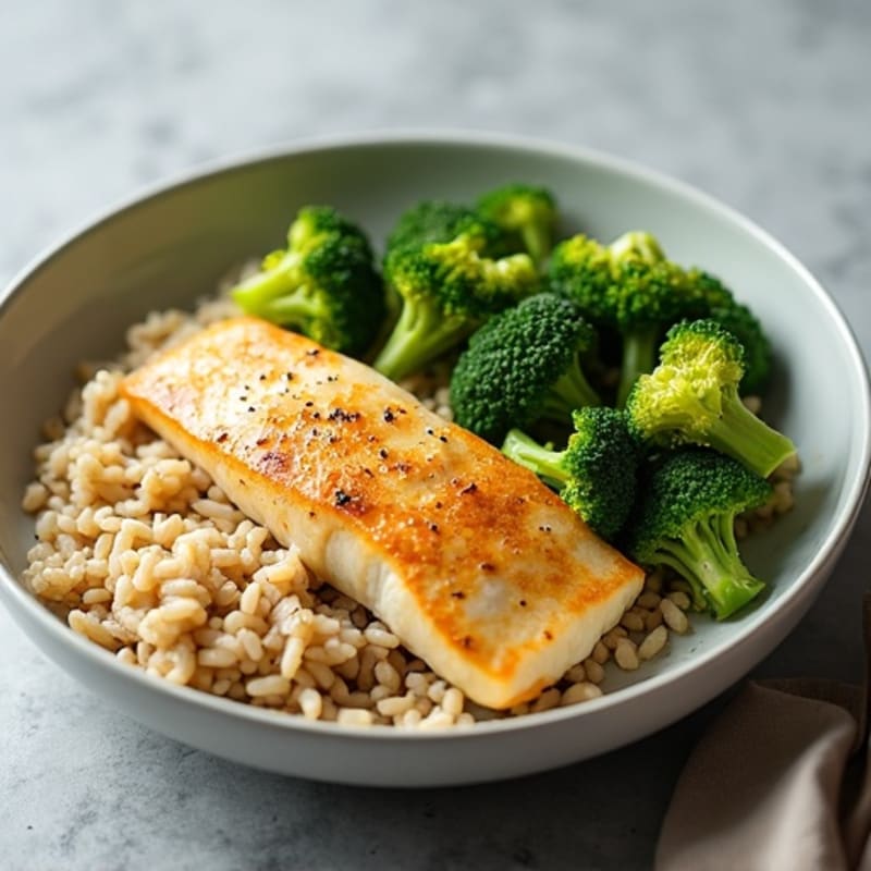 Seared Tilapia with Steamed Broccoli and Brown Rice