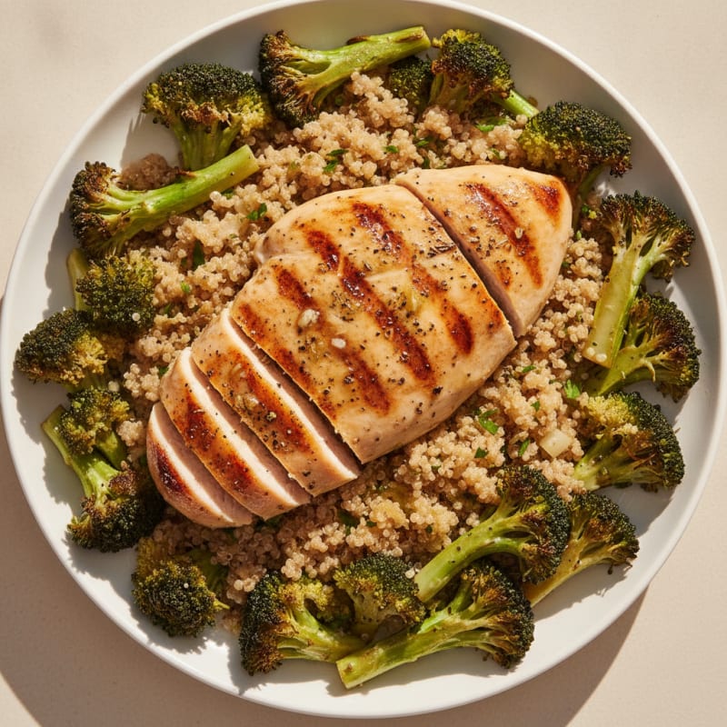Grilled Chicken Breast with Quinoa and Roasted Broccoli