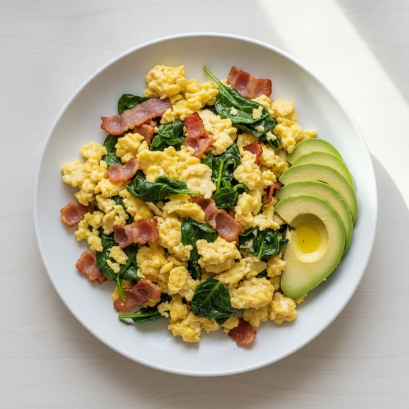 Egg and Turkey Bacon Scramble with Spinach