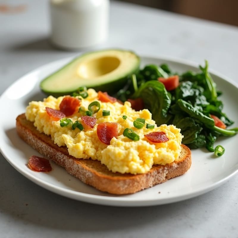 Cottage Cheese Egg Scramble with Spinach and Turkey Bacon