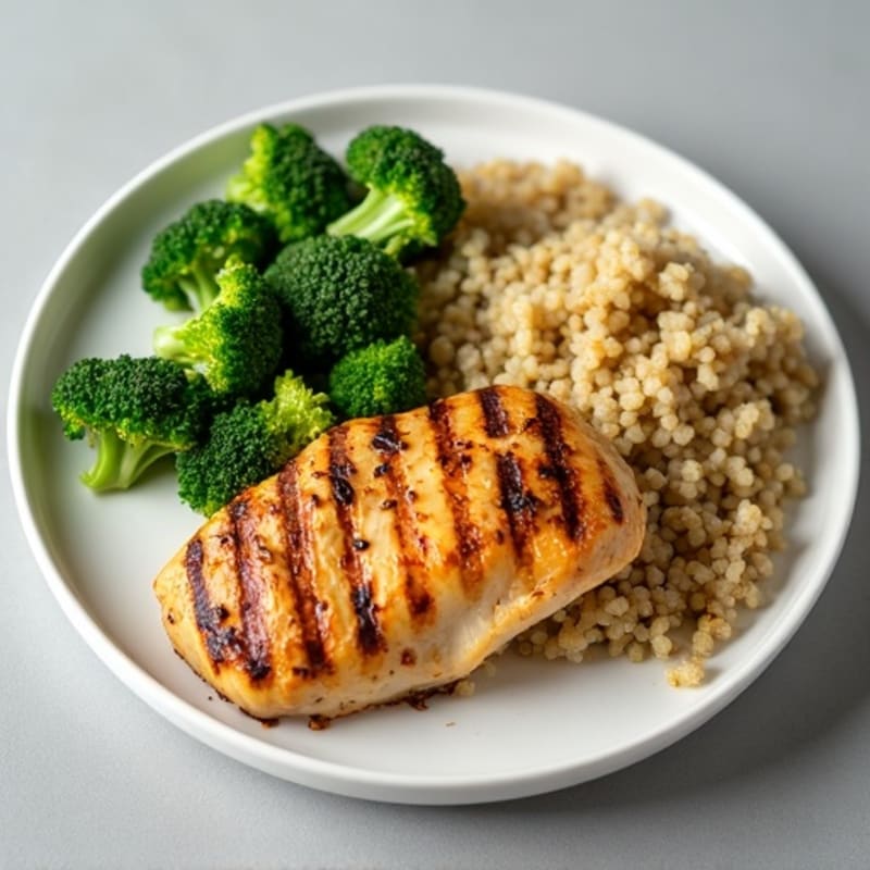Grilled Chicken Breast with Steamed Broccoli and Quinoa