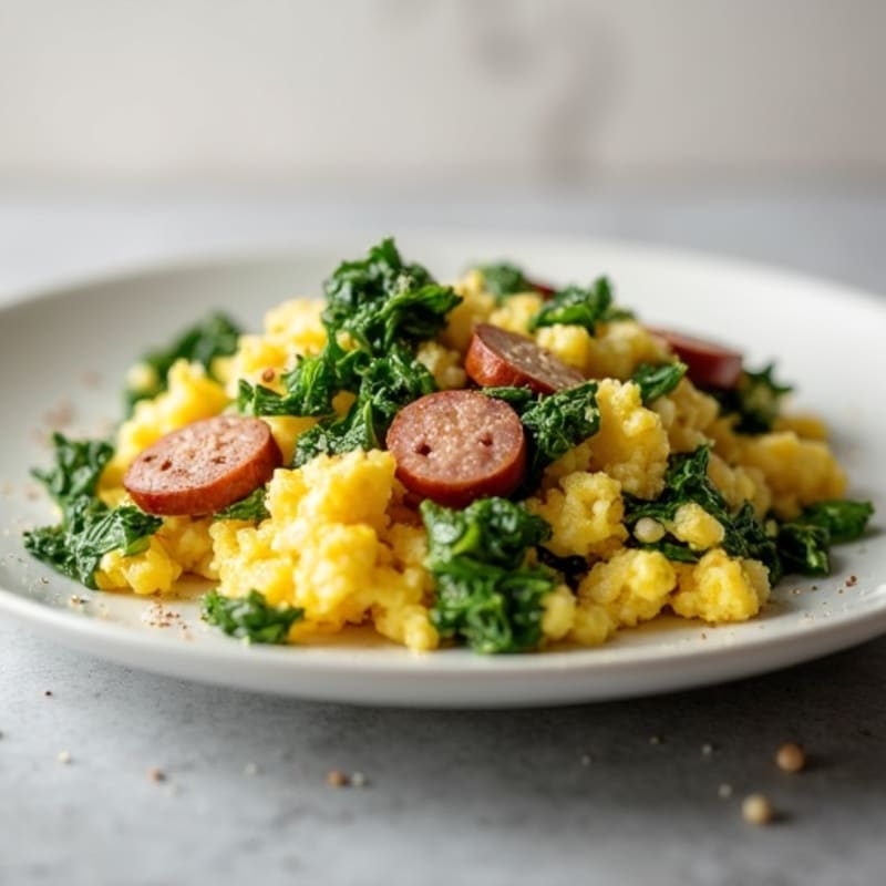 Egg White and Spinach Scramble with Turkey Sausage