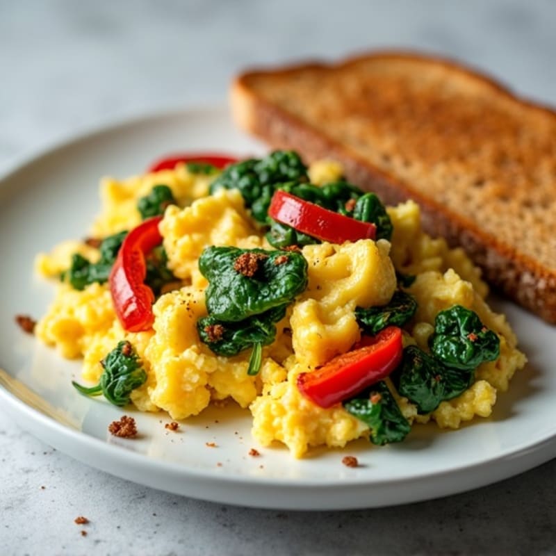 Fluffy Egg White Scramble with Spinach and Roasted Bell Peppers