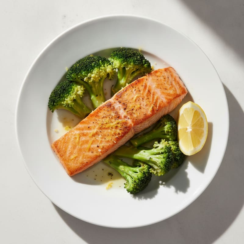 Seared Salmon with Steamed Broccoli and Lemon Zest
