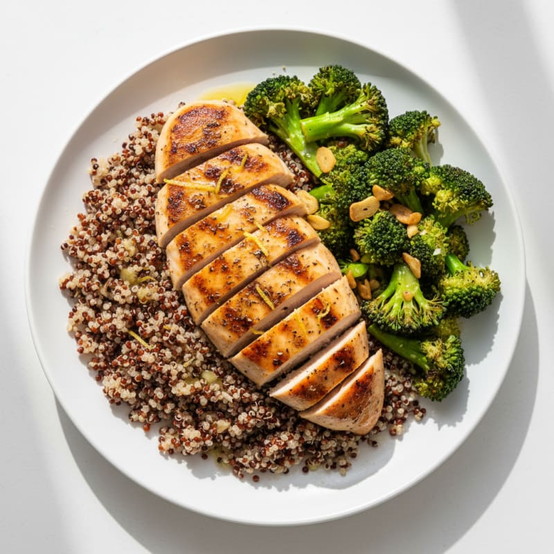 Grilled Chicken Breast with Quinoa and Steamed Broccoli