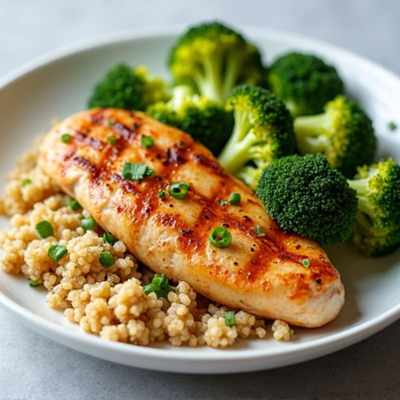 Grilled Chicken Breast with Quinoa and Roasted Broccoli