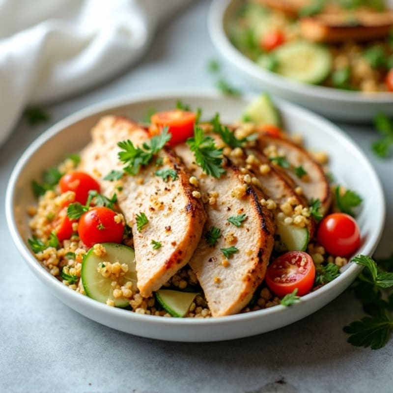 Grilled Turkey Breast with Quinoa Tabbouleh and Lemon Tahini Drizzle
