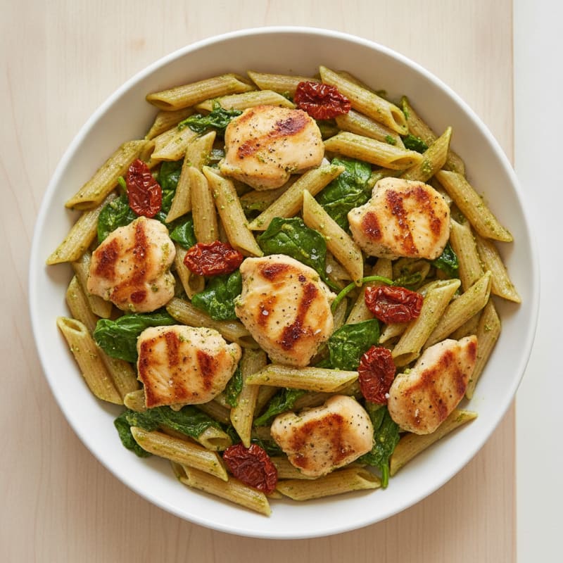 Pesto Chicken Pasta with Sun-Dried Tomatoes