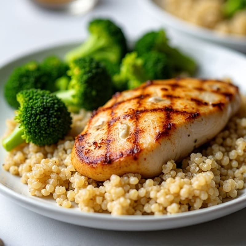 Grilled Chicken Breast with Quinoa and Roasted Broccoli