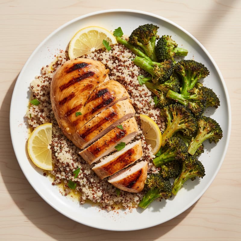 Grilled Chicken Breast with Quinoa and Roasted Broccoli
