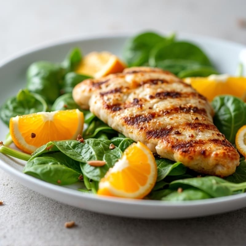 Grilled Chicken Breast with Fresh Spinach and Citrus Slices