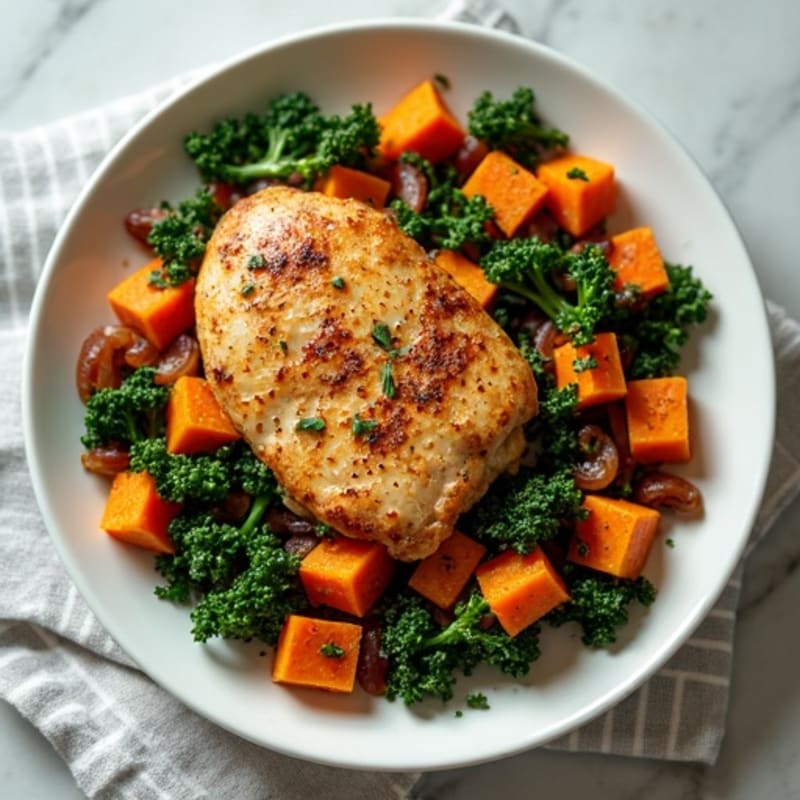 Sweet Potato and Chicken Hash with Crispy Kale