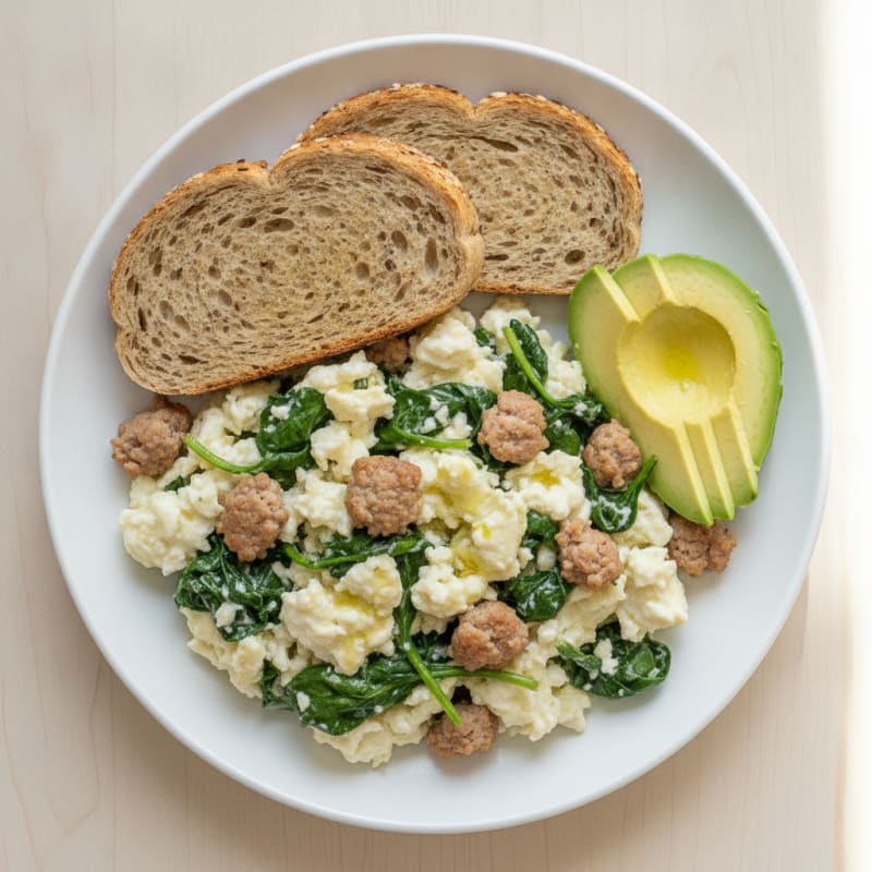 Egg White Scramble with Turkey Sausage and Spinach