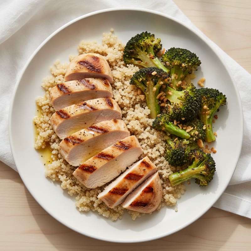 Grilled Chicken Breast with Quinoa and Roasted Broccoli