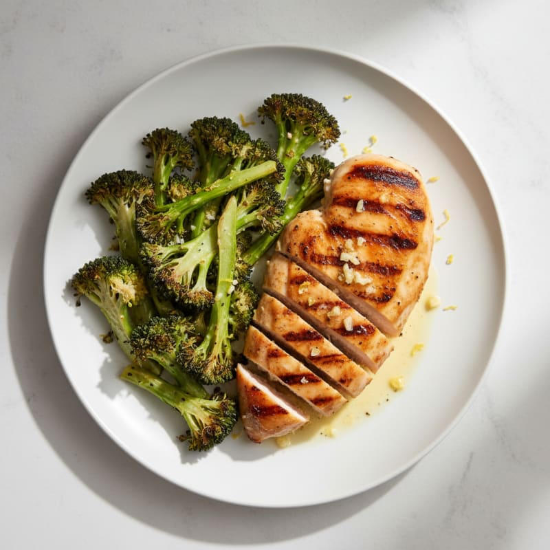 Grilled Lemon-Garlic Chicken Breast with Roasted Broccoli
