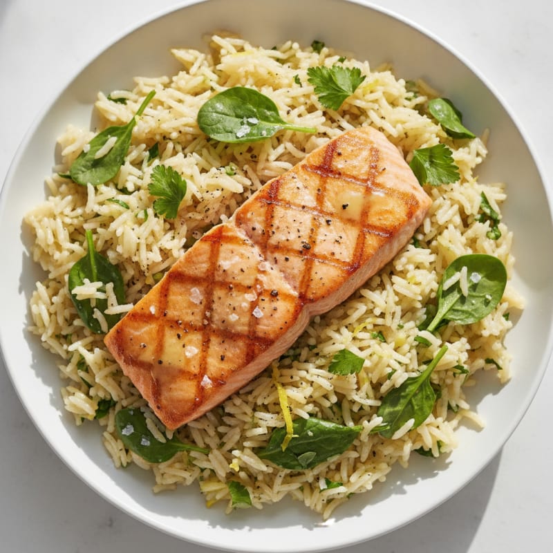 Pan-Seared Salmon with Lemon-Herb Rice