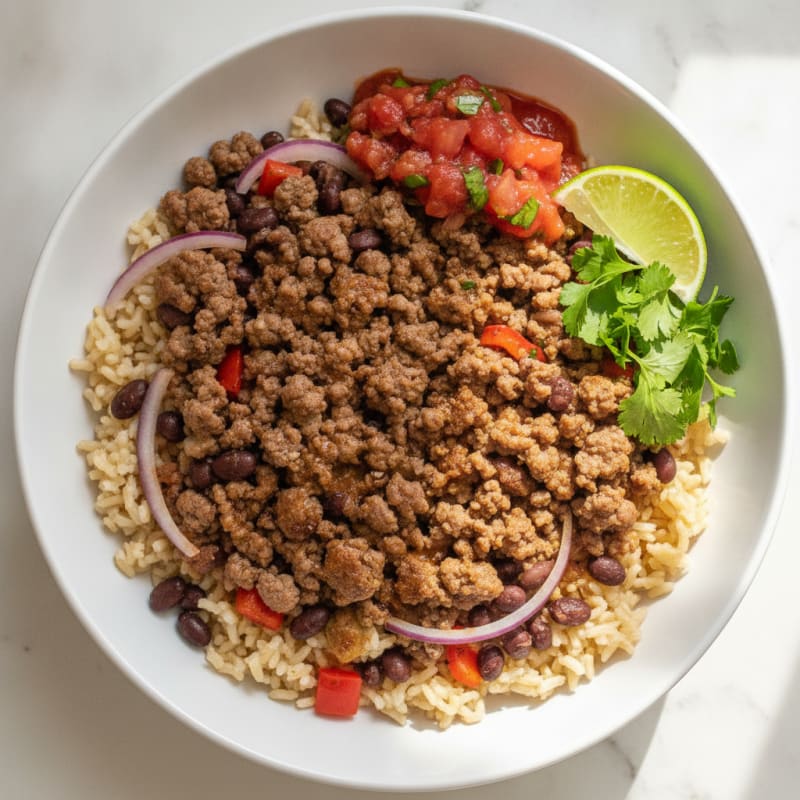 Ground Beef Nacho Bowl with Rice