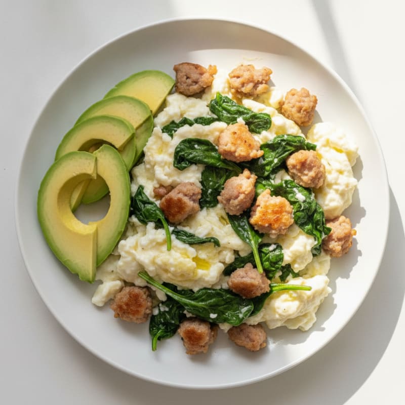 Egg White and Turkey Sausage Scramble with Spinach