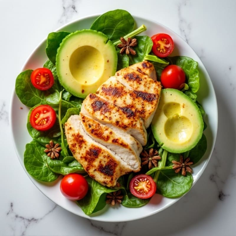 Grilled Chicken Power Salad with Fresh Greens and Creamy Avocado