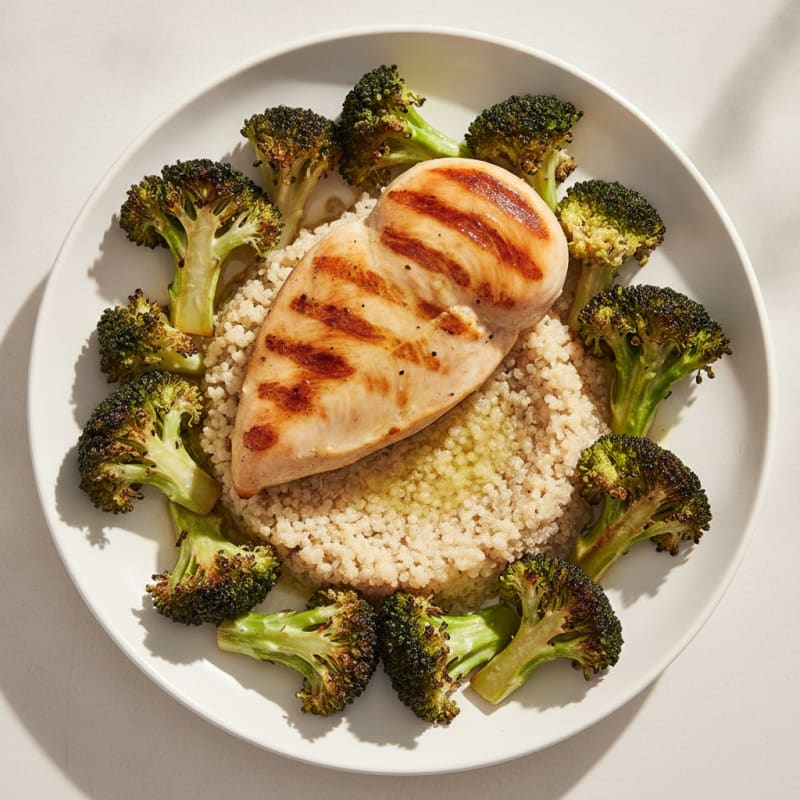 Grilled Chicken Breast with Quinoa and Roasted Broccoli