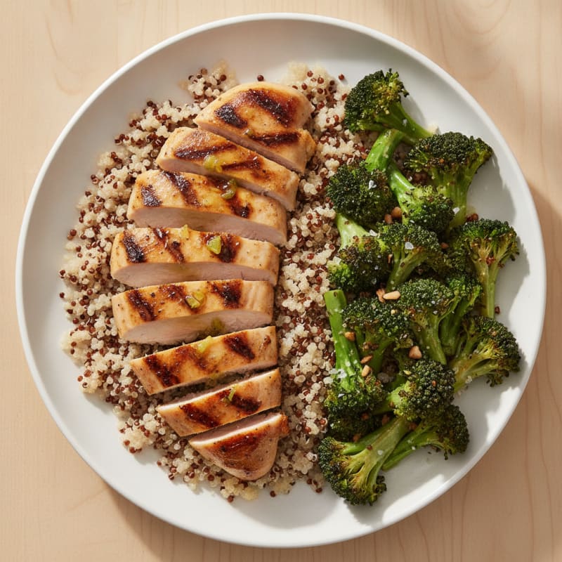 Grilled Chicken Breast with Quinoa and Roasted Broccoli