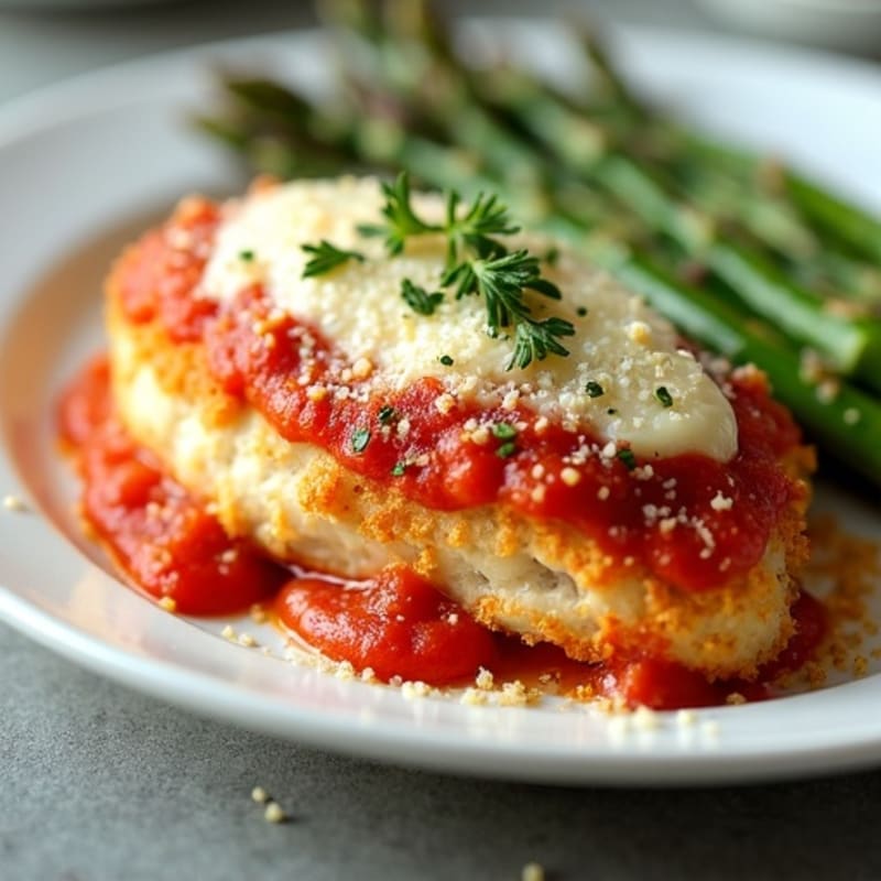 Crispy Baked Chicken Parmesan with Roasted Asparagus