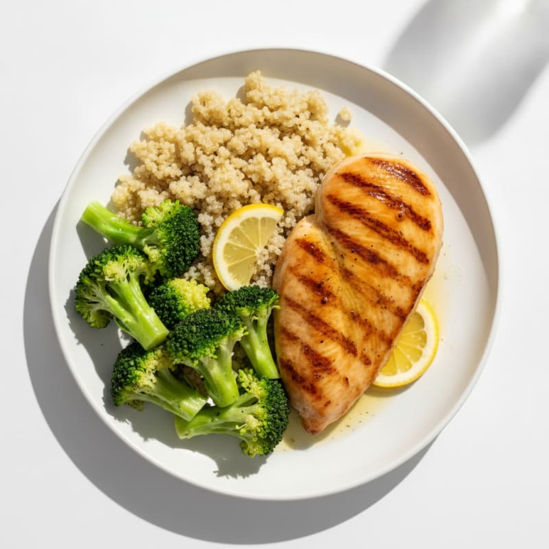 Grilled Chicken Breast with Quinoa and Steamed Broccoli