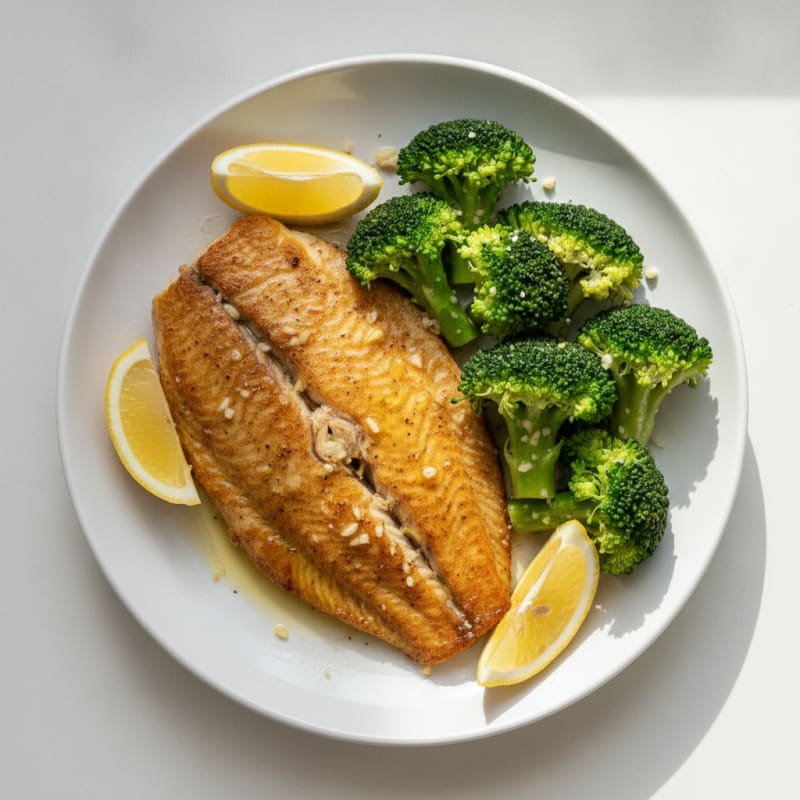 Seared Tilapia with Steamed Broccoli and Lemon