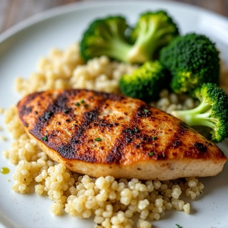 Grilled Chicken Breast with Quinoa and Roasted Broccoli