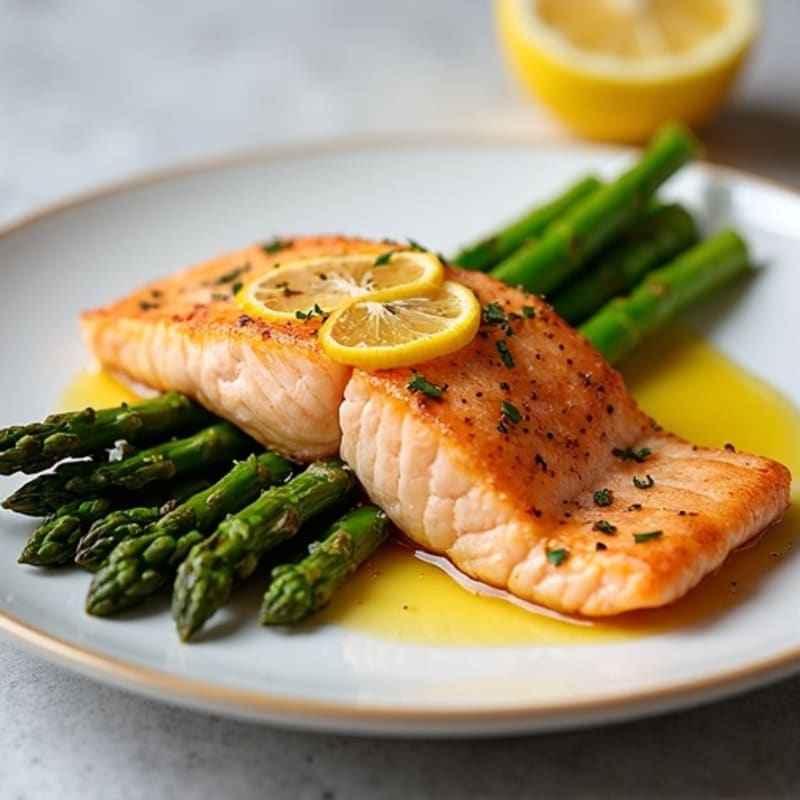 Lemon-Garlic Pan-Seared Salmon with Roasted Asparagus
