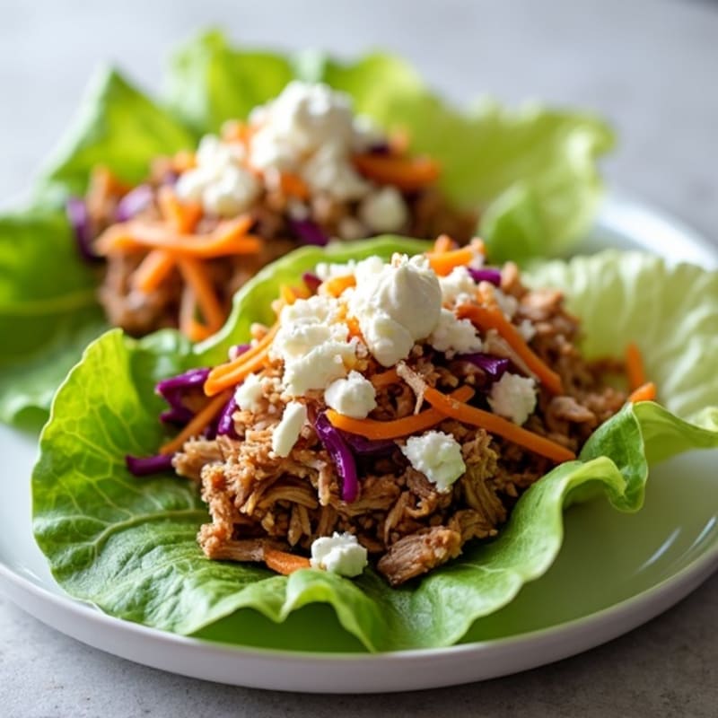 Slow Cooker Pulled Pork Lettuce Wraps with Tangy Slaw