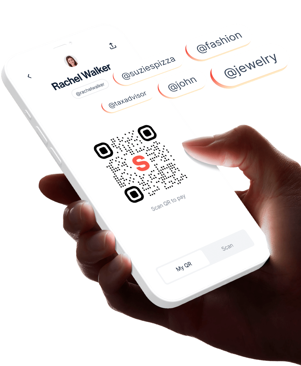 Image of mobile phone with Solo's QR code and Solo tags floating.