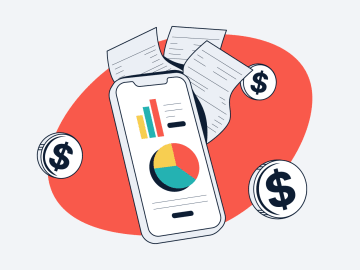 Illustration of objects representing small business expenses.