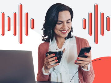 Woman listening to a podcast