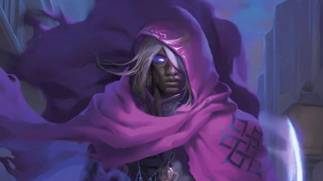 Fantasy illustration of a Phantom Rogue in a purple hooded cloak